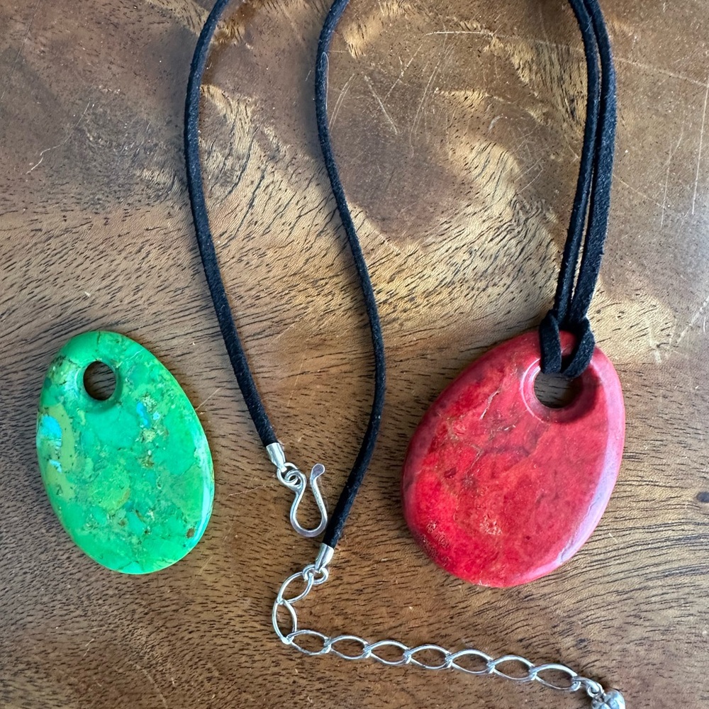 Jay King DTR Red Coral and Green Gaspite Stone Pendant Necklaces